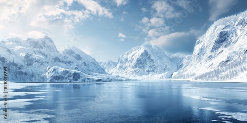 Wallpaper Mural A serene winter landscape featuring a frozen lake surrounded by snow-laden mountains under a clear blue sky Torontodigital.ca