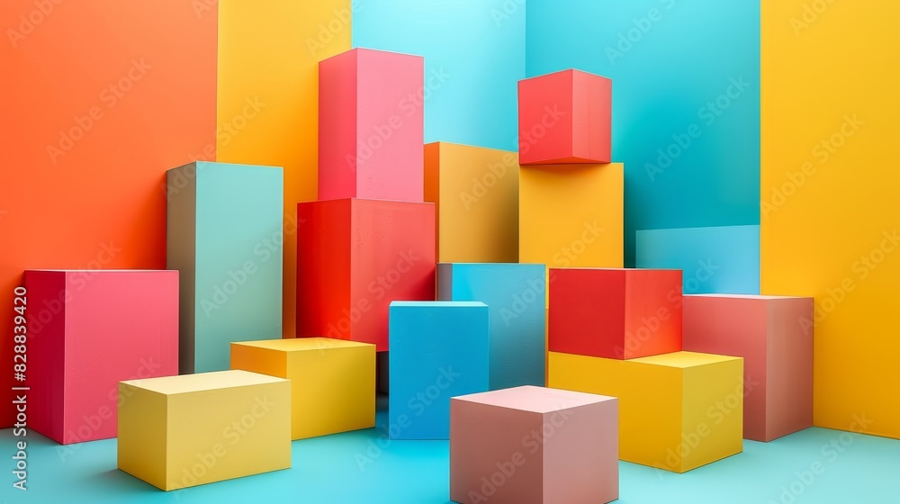 Dynamic Arrangements of Vibrant Three-Dimensional Colorful Blocks in Playful Photography Dynamic Arrangements of Vibrant Three-Dimensional Colorful Blocks in Playful Photography