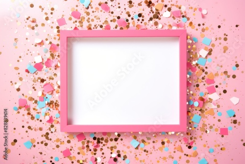 golden blank frame background with confetti glitter and sparkles with space for design product or text © Lukas