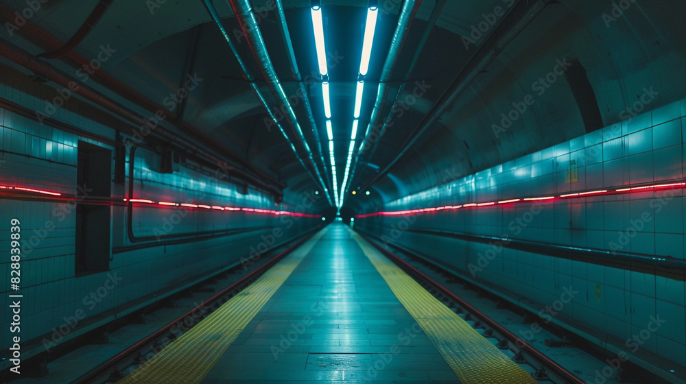 Underground Photo of AI in Transportation, in a Subway Tunnel, with Underground Lighting, from an Underground Angle, Demonstrating AI's Role in Urban Mobility Underground Photo of AI in Transportation, in a Subway Tunnel, with Underground Lighting, from an Underground Angle, Demonstrating AI's Role in Urban Mobility