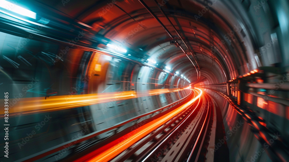 Underground Photo of AI in Transportation, in a Subway Tunnel, with Underground Lighting, from an Underground Angle, Demonstrating AI's Role in Urban Mobility Underground Photo of AI in Transportation, in a Subway Tunnel, with Underground Lighting, from an Underground Angle, Demonstrating AI's Role in Urban Mobility