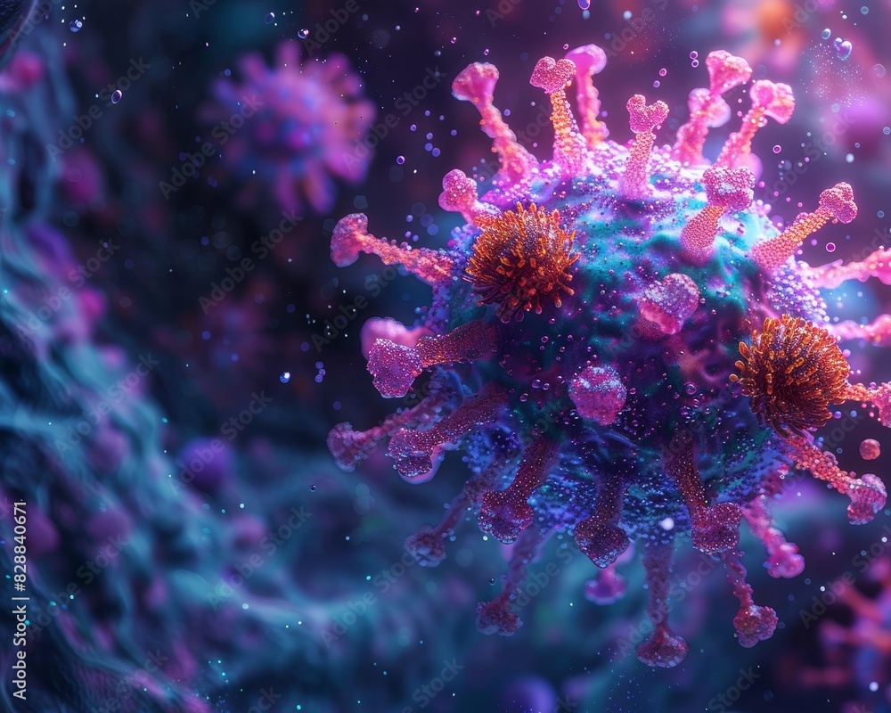 Fototapeta premium A virus is shown in a purple and pink color