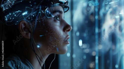 Advanced brain-computer interfaces enabling telepathic communication between individuals. photo