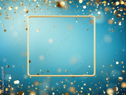 golden blank frame background with confetti glitter and sparkles with space for design product or text