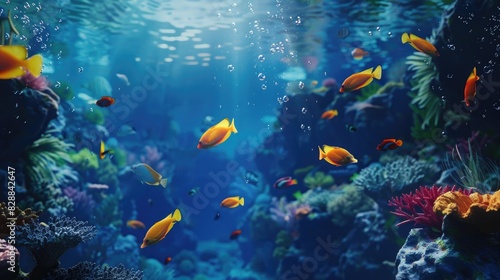 Vibrant Underwater Seascape with Colorful Tropical Fish and Coral Reefs