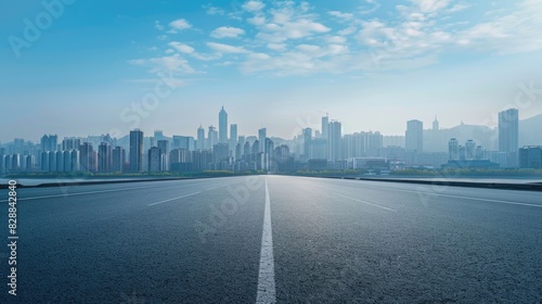 Urban Metropolis Skyline Viewed from a Clear Highway Road