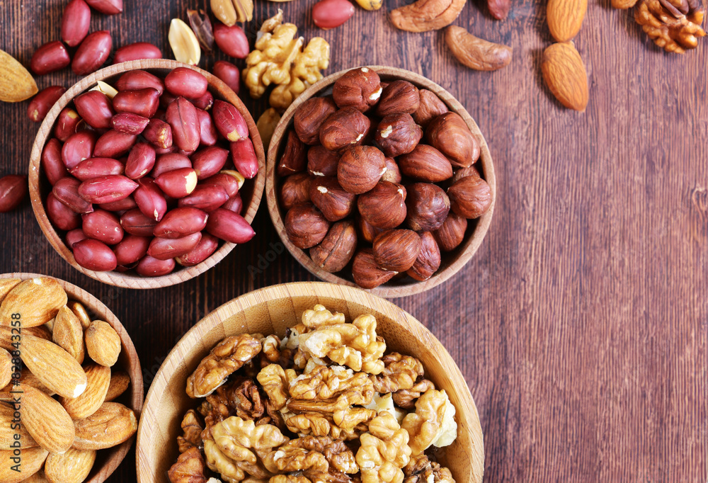 mixed nuts in bowls for healthy eating mixed nuts in bowls for healthy eating