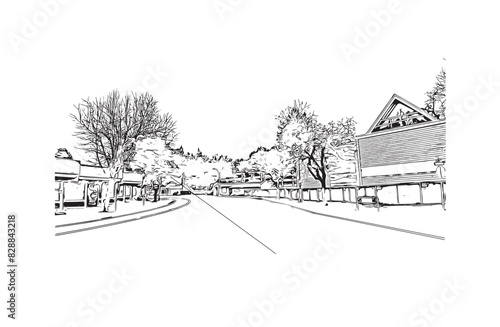 Print Building view with landmark of Santa Rasa is the city in California. Hand drawn sketch illustration in vector.