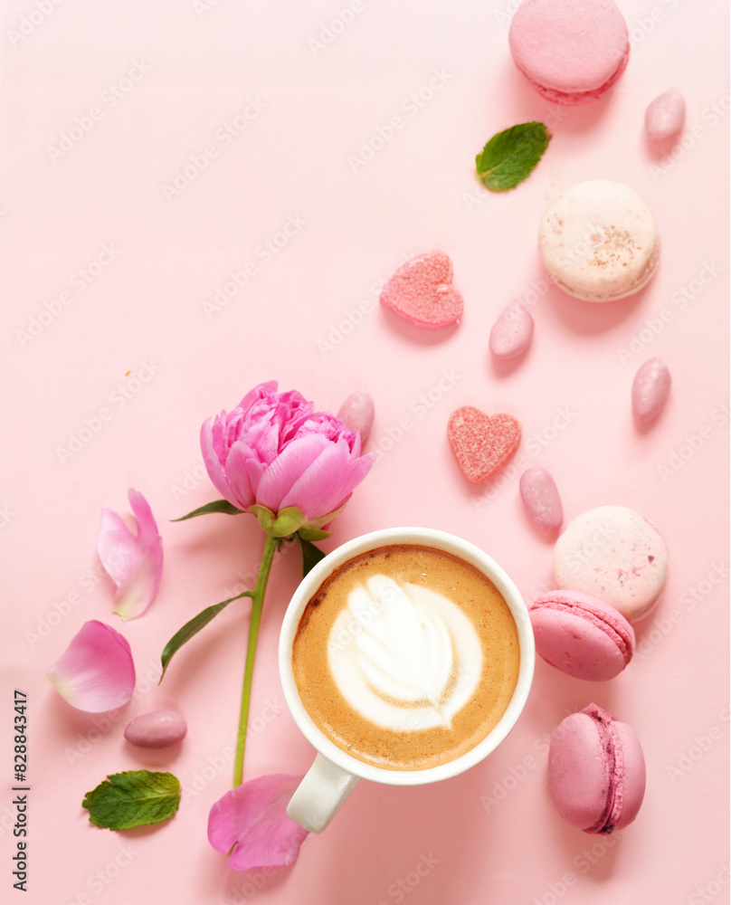 coffee latte and macaroon cookies for dessert coffee latte and macaroon cookies for dessert