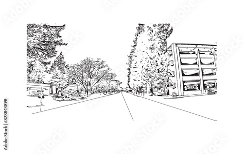 Print Building view with landmark of Santa Rasa is the city in California. Hand drawn sketch illustration in vector.