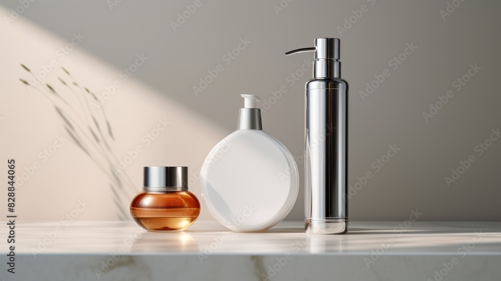 Cosmetic bottle, blue background. Beauty mockup. Cosmetic bottle, blue background. Beauty mockup.