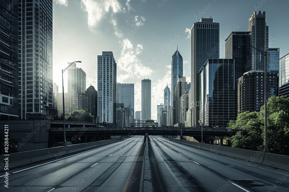 Empty highways skylines, A photo of an Empty asphalt road and a modern city, AI generated Empty highways skylines, A photo of an Empty asphalt road and a modern city, AI generated
