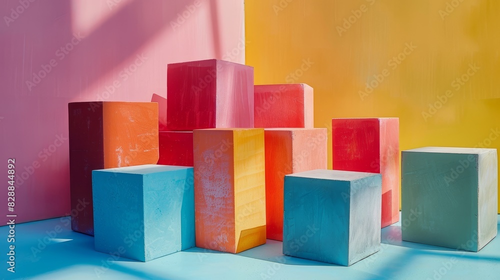 Vibrant 3D Colorful Blocks Composition on Bright Background Vibrant 3D Colorful Blocks Composition on Bright Background