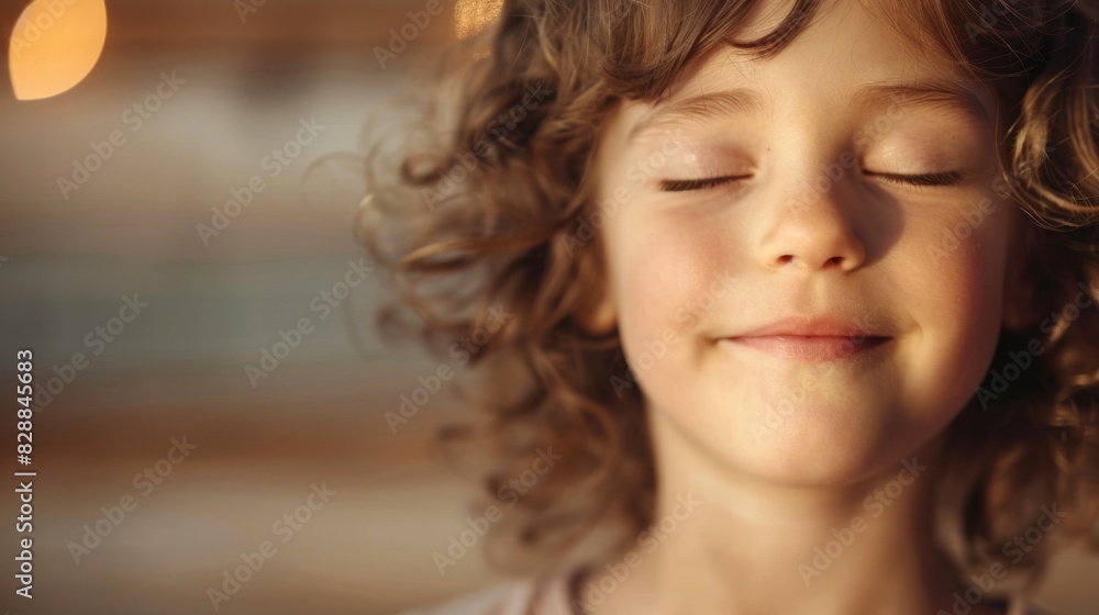 Peaceful Child with Curly Hair Enjoying a Serene Moment Peaceful Child with Curly Hair Enjoying a Serene Moment