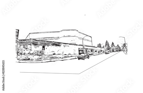 Print Building view with landmark of Santa Rasa is the city in California. Hand drawn sketch illustration in vector.