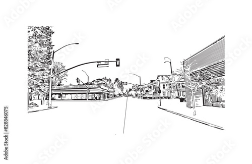 Print Building view with landmark of Santa Rasa is the city in California. Hand drawn sketch illustration in vector.