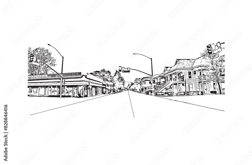 Print Building view with landmark of Santa Rasa is the city in California. Hand drawn sketch illustration in vector. Print Building view with landmark of Santa Rasa is the city in California. Hand drawn sketch illustration in vector.