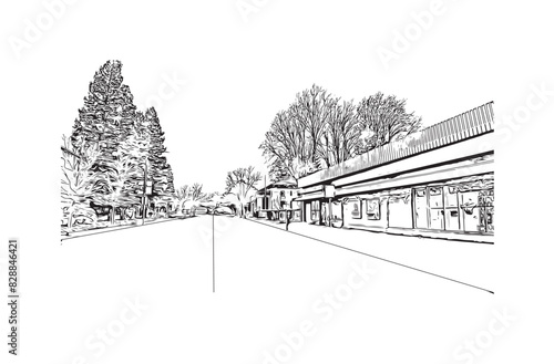 Print Building view with landmark of Santa Rasa is the city in California. Hand drawn sketch illustration in vector.