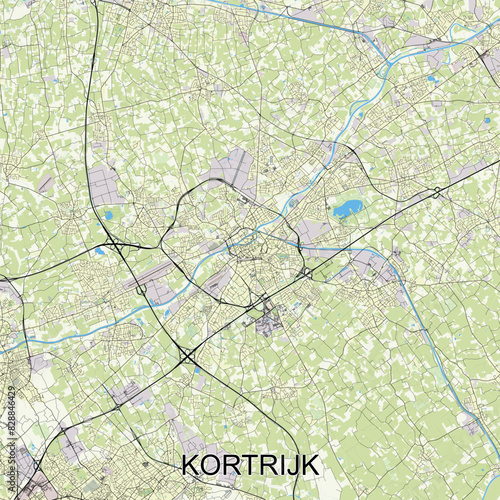 Quadro su tela Kortrijk, Belgium map poster art