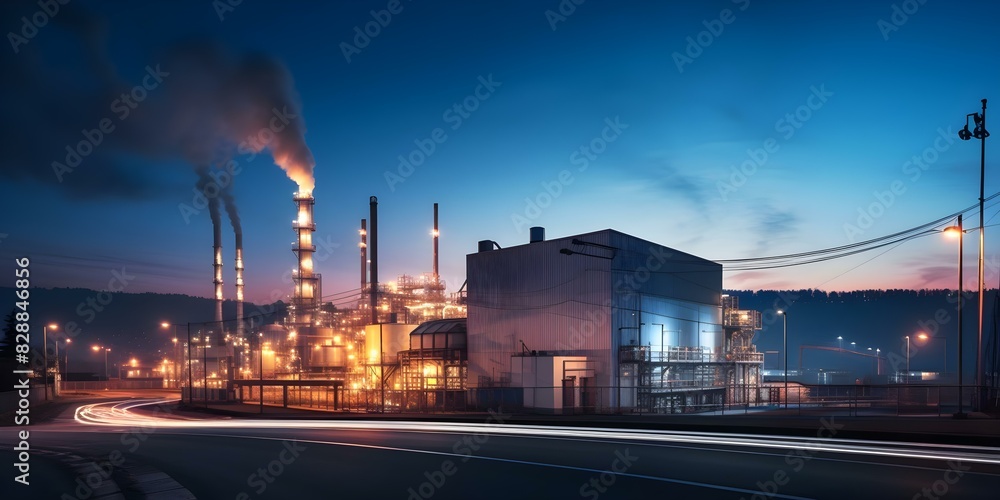 Gas turbine power plant at Twilight factory with Job ID 780bd760a71c. Concept Twilight Photoshoot, Gas Turbine Power Plant, Factory Setting, Job ID 780bd760a71c