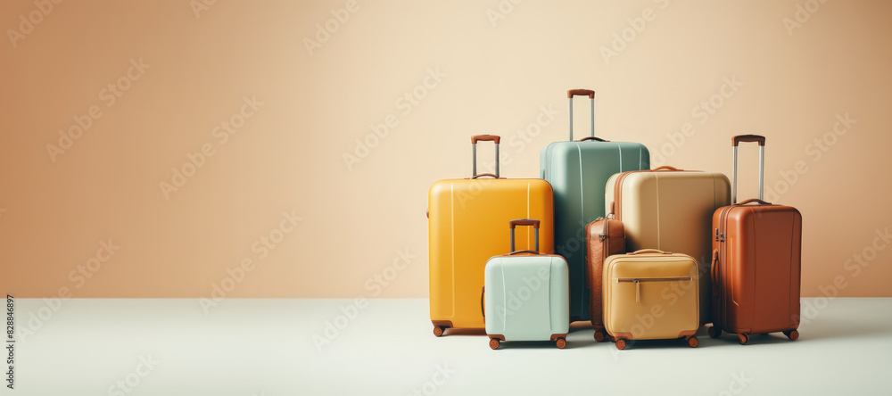 Suitcases and bags on a minimal background Suitcases and bags on a minimal background