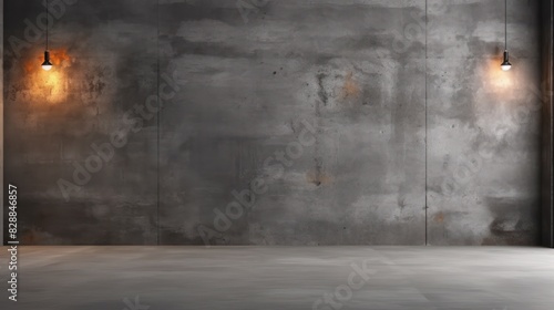 Studio room with a concrete spotlight wall against a dark gray cement stone background