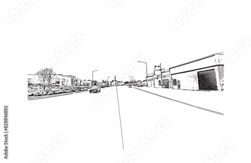 Print Building view with landmark of Santa Rasa is the city in California. Hand drawn sketch illustration in vector.
