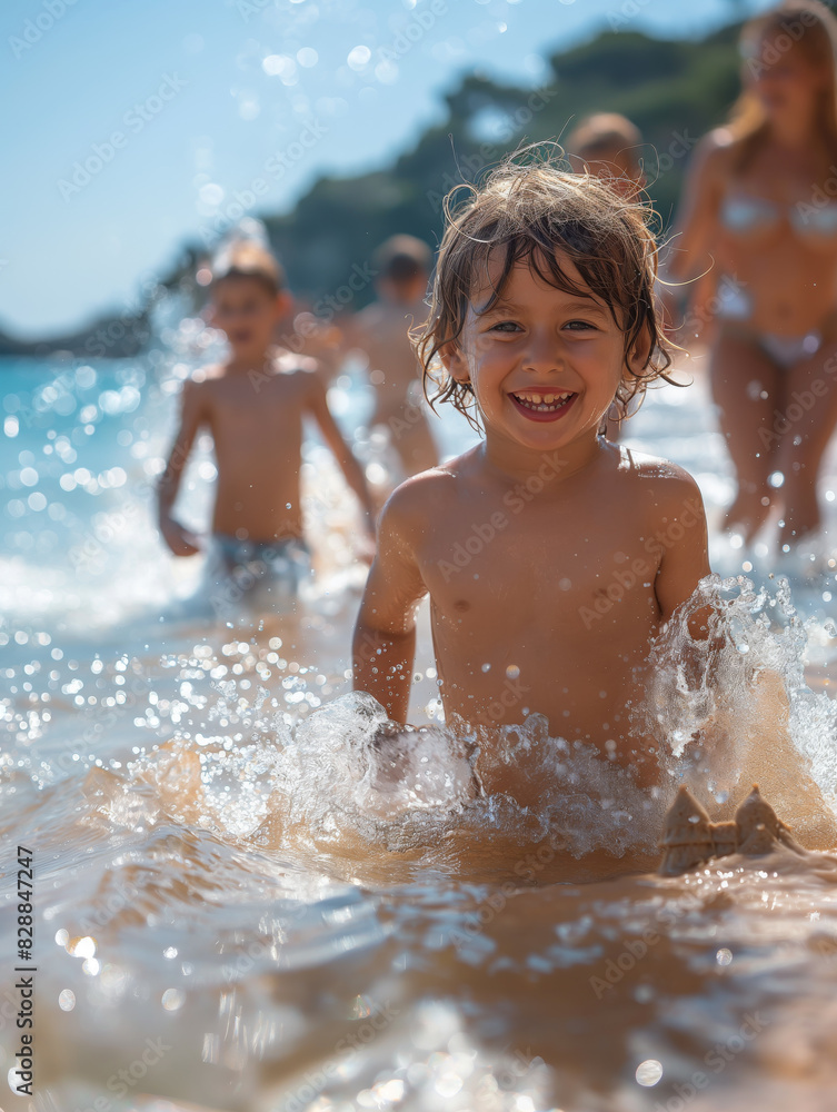 Obraz premium Familie genießt einen sonnigen Tag am Strand
