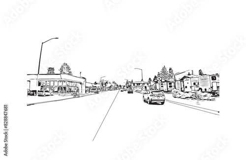 Print Building view with landmark of Santa Rasa is the city in California. Hand drawn sketch illustration in vector.