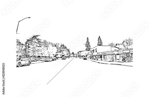 Print Building view with landmark of Santa Rasa is the city in California. Hand drawn sketch illustration in vector.