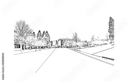 Print Building view with landmark of Santa Rasa is the city in California. Hand drawn sketch illustration in vector.