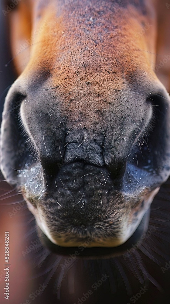 Obraz premium Close up of a horse nostrils, capturing the detail and function in respiratory anatomy, great for equine biology