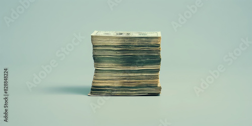 A stack of old dollar bills standing upright on a plain surface, symbolizing historical financial value, aged money, and the passage of time within economic structures.