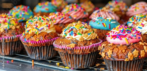 Rows of cupcakes with various flavors and colors