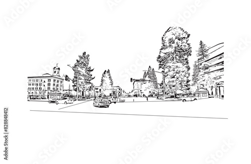 Print Building view with landmark of Santa Rasa is the city in California. Hand drawn sketch illustration in vector.
