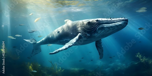 Underwater photo of humpback whale in ocean resembling National Geographic style. Concept Underwater Photography, Humpback Whale, Ocean Scenes, National Geographic Style