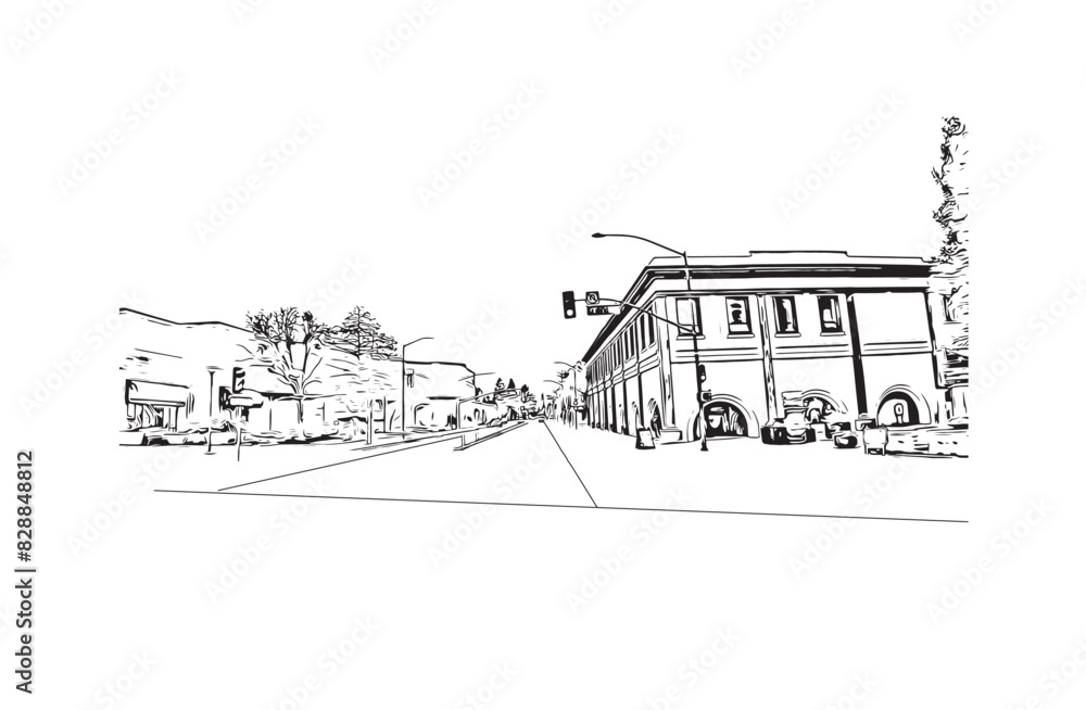 Fototapeta premium Print Building view with landmark of Santa Rasa is the city in California. Hand drawn sketch illustration in vector.