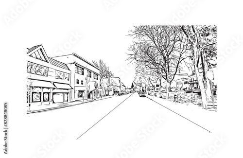 Print Building view with landmark of Santa Rasa is the city in California. Hand drawn sketch illustration in vector.
