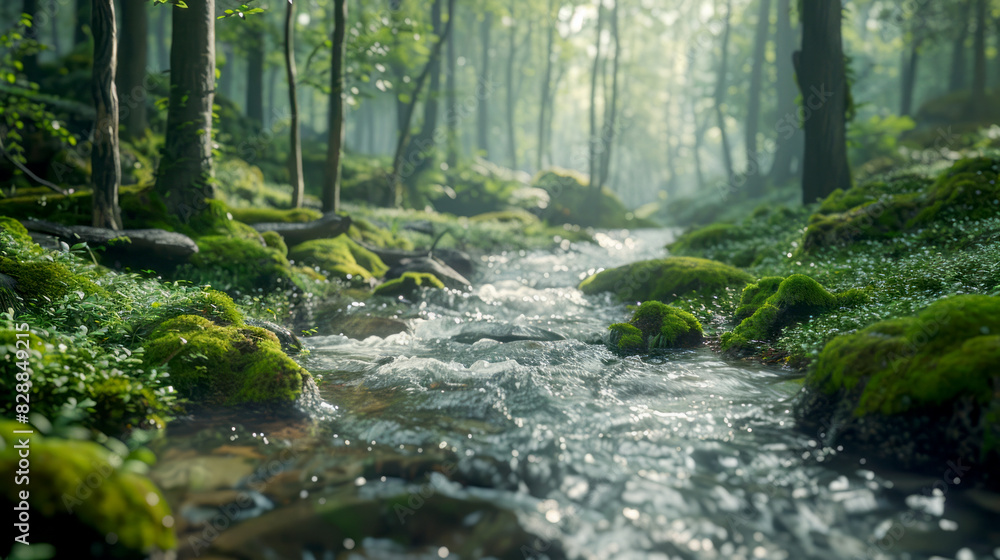 A beautiful forest river with mist in the forest
A beautiful forest river with mist in the forest