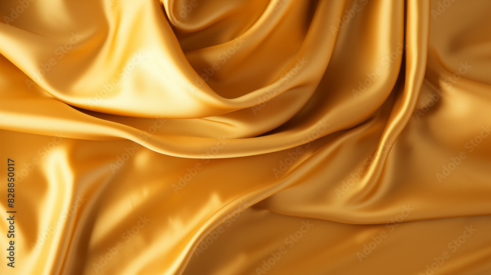 Fototapeta premium Golden Silk Fabric with Luxurious Folds and Glossy Finish