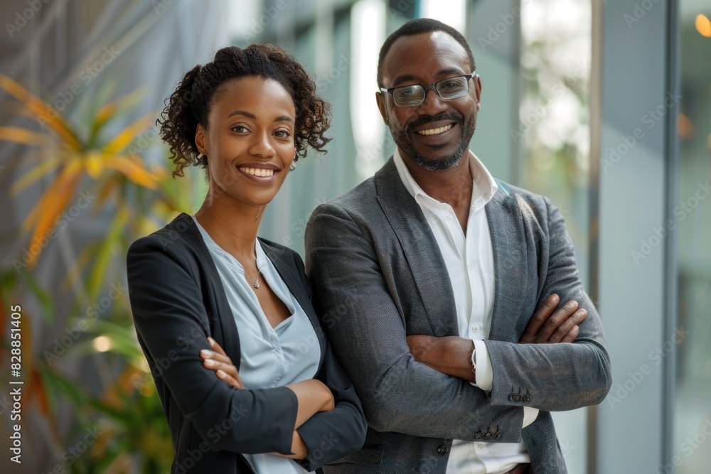 Portrait of happy multi ethnic business couple posing with arms crossed Portrait of happy multi ethnic business couple posing with arms crossed