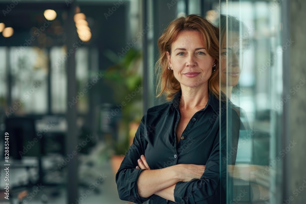 Confident middle aged businesswoman in modern office portrait. Confident middle aged businesswoman in modern office portrait.