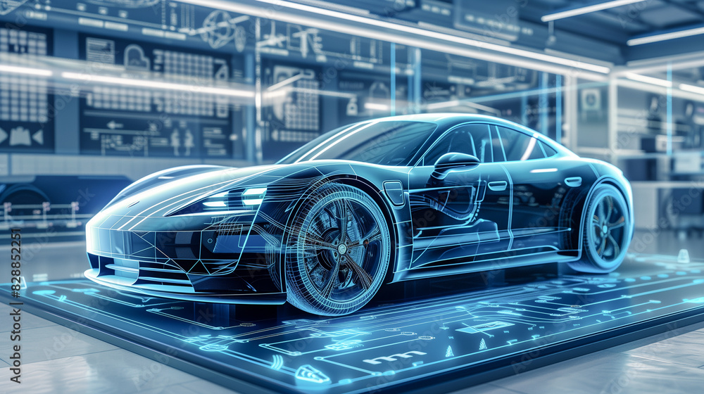 Car model design with holographic digital, engineer develop innovative modern electric. Car model design with holographic digital, engineer develop innovative modern electric.