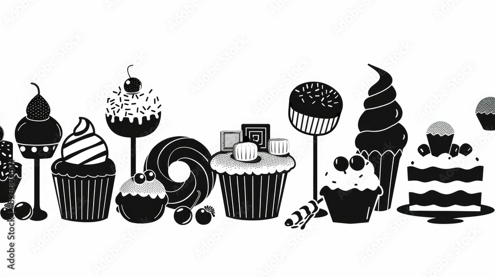 Intricate black and white illustration featuring a variety of detailed ...