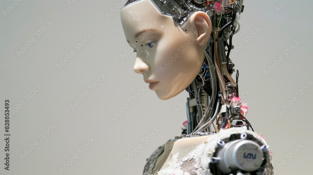 Close-Up of Humanoid Robot with Exposed Mechanisms