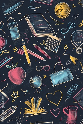 Wallpaper Mural Background for Teacher Appreciation Day with hand-drawn elements of school supplies, appreciation text, and a chalkboard theme Torontodigital.ca
