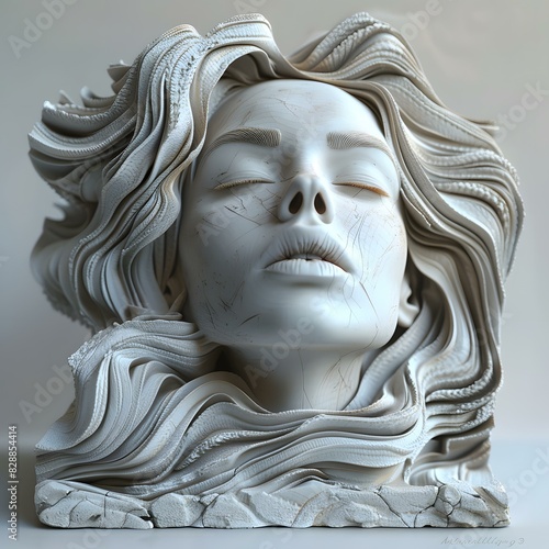 An abstract 3D rendering of a womans face