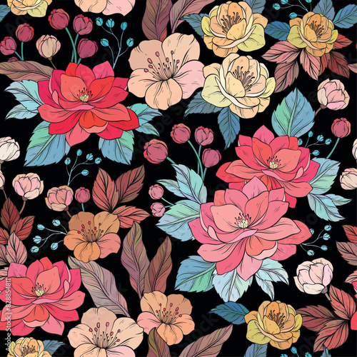 design with decorative flowers on black background
