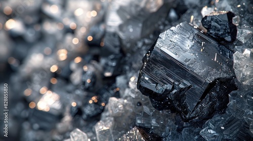 Galena Mineral in CloseUp Metallic Double Exposure Silhouette Showcasing a Lustrous Lead Ore Specimen