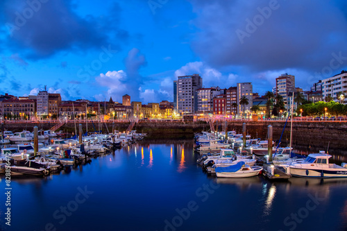 View of the Gijon marina at dusk  Asturias.